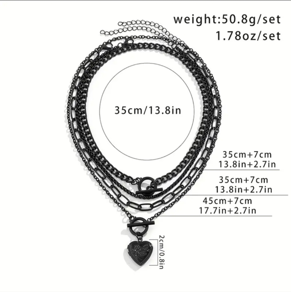 4pc Retro Gothic Style Love Heart Black Alloy Pendant Multi-piece Necklace Set - Picture 3 of 6